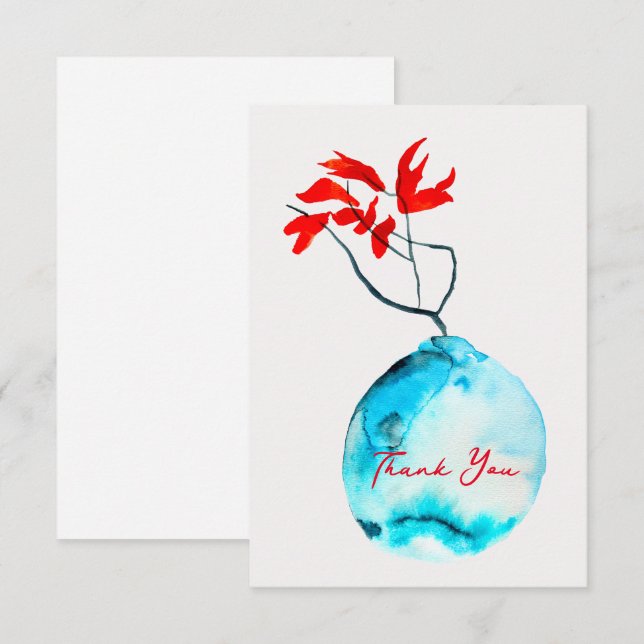 Cartão De Notas Ikebana aquarela vase azul (Frente/Verso)