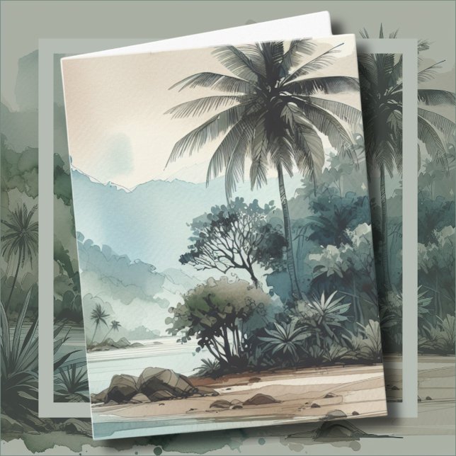 Cartão De Notas Ilha Tropical Palm do Havaí (Hawaii Tropical Palm Tree Island Note Card)