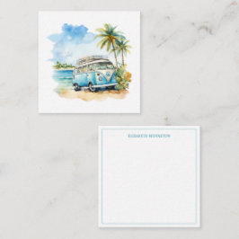 Cartão De Notas Ilha Tropical Retro Blue Bus