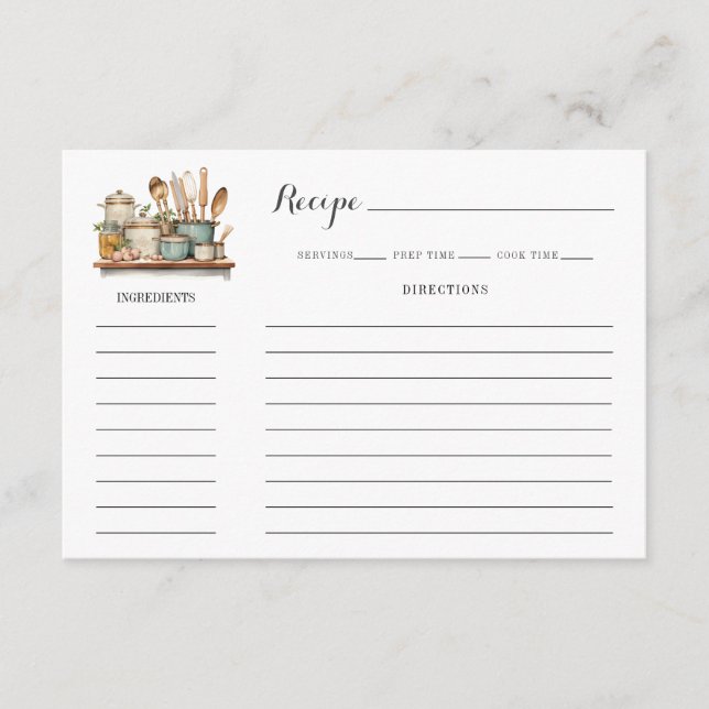 Cartão De Notas Illustrated Kitchen Recipe Card Template (Frente)