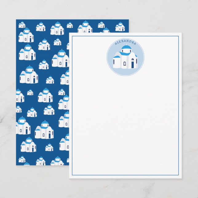 Cartão De Notas Ilustração da Igreja de Domo Azul de Santorini na  (Frente/Verso)