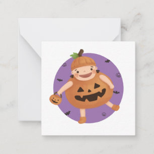Cartão De Notas Ilustração de Halloween: Menina de Abóbora