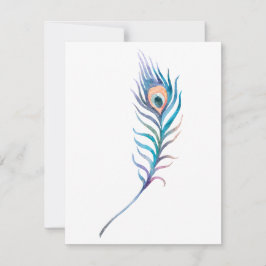 Cartão De Notas Ilustração de pena de pavão de aquarela azul