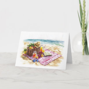 Cartão De Notas Ilustração de Picnic Watercolor em Summer Beach -