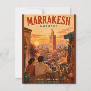 Cartão De Notas Ilustração de Viagem Vintage Marrakesh Marrocos co