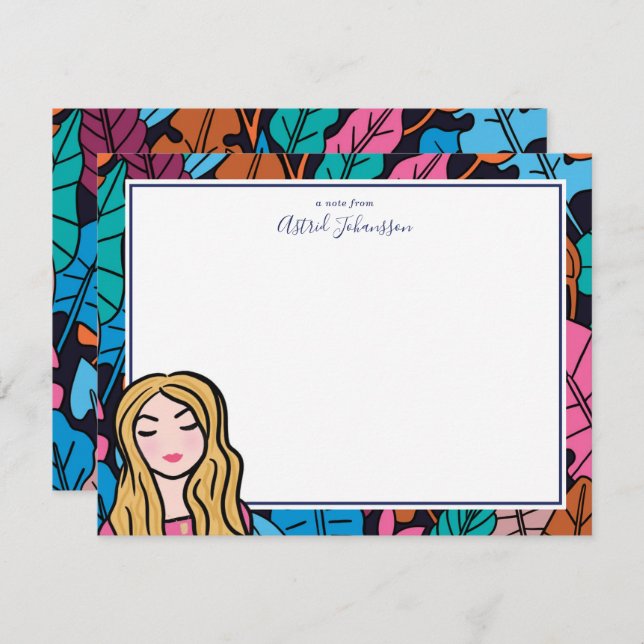 Cartão De Notas Ilustração original - Senhora loira (Frente/Verso)