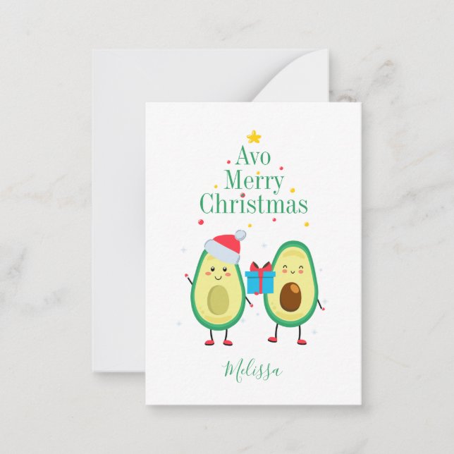 Cartão De Notas Ilustração personalizada do Avocado Feliz Natal (Frente)