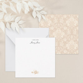 Cartão De Notas Imagem Romântica Chic Floral Damask-Cream