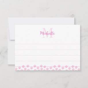 Cartão De Notas Impressões de Pata de Estimação Rosa Personalizada