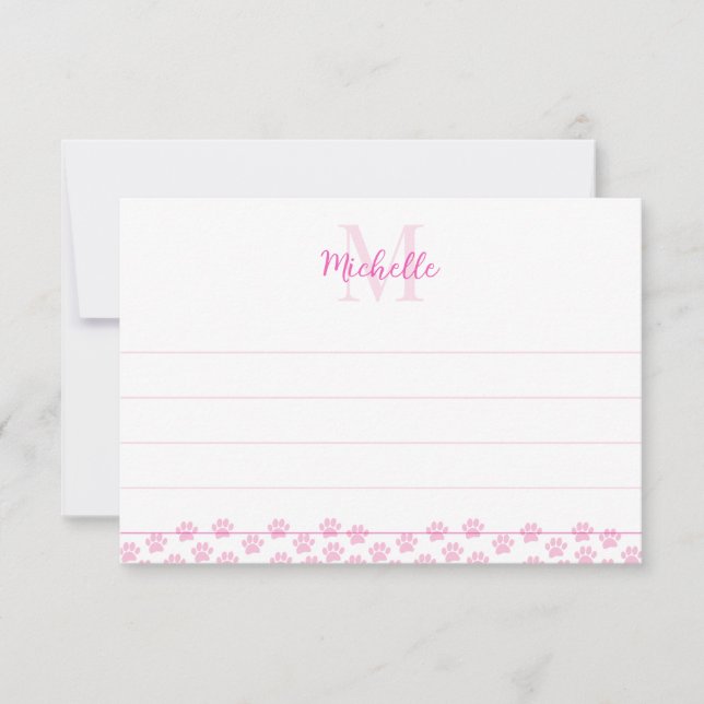 Cartão De Notas Impressões de Pata de Estimação Rosa Personalizada (Frente)