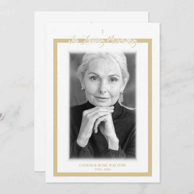 Cartão De Notas In Loving Memory B&W Golden Photo Service Dear (Frente/Verso)