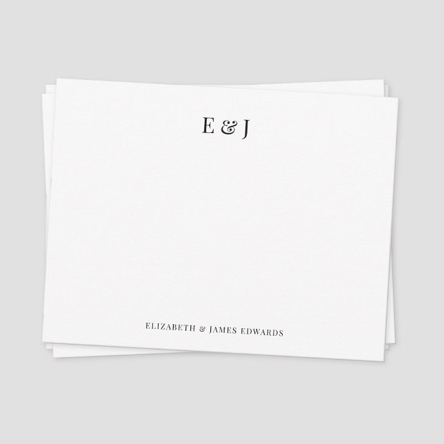 Cartão De Notas Iniciais de Casal Elegante Clássico Personalizados (Classic black serif font couple monogram note card)