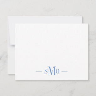 Cartão De Notas Iniciais de Monograma Azul-Chic 3 Elegante