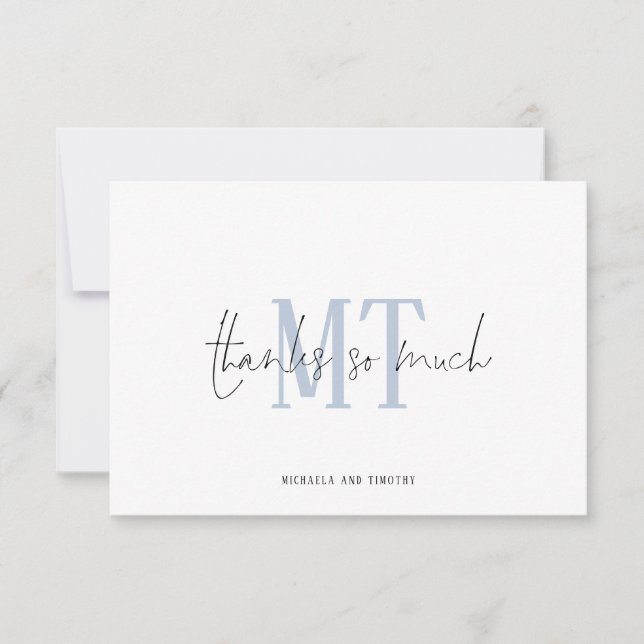 Cartão De Notas Iniciais de Monograma Nomes Obrigados de Casamento (Frente)