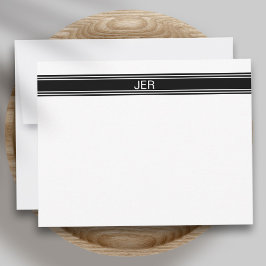 Cartão De Notas Iniciais de Monograma Preto e Branco Simples Moder