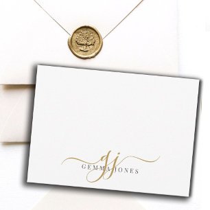 Cartão De Notas Iniciais de Script do Monograma Chic Dourado Preto