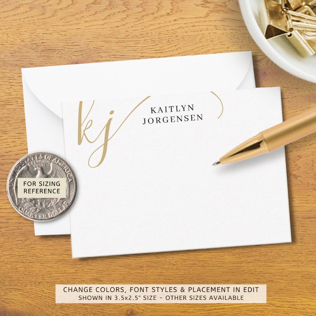 Cartão De Notas Iniciais de Script Elegante de Monograma Moderno D (Criador carregado)