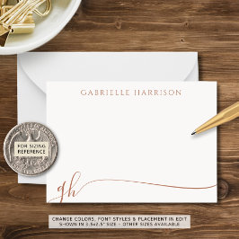 Cartão De Notas Iniciais do Monograma do Script Terracotta Elegant