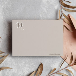 Cartão De Notas Iniciais Empilhados de Taupe Brown Elegante