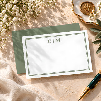 Cartão De Notas Iniciais Personalizadas Verde Oliva