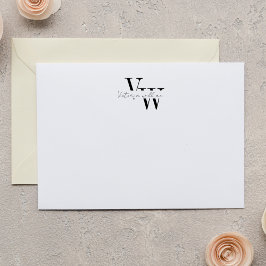 Cartão De Notas Iniciais Simples e Elegantes em Preto e Branco