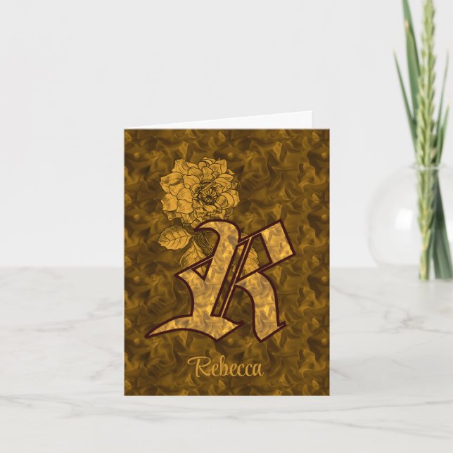 Cartão De Notas Inicial de Monograma Elegante R Dourado Peônia Per (Frente)