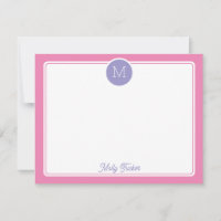 Inicial de Monograma em Círculo Préppy Rosa Roxo