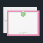 Cartão De Notas Inicial de Monograma em Círculo Preppy Rosa Verde<br><div class="desc">Este design feminino apresenta uma borda simples com um círculo no topo contendo uma inicial de monograma e espaço para um nome/texto na parte inferior. Clique no botão personalizar se você gostaria de ajustar os elementos do design e/ou modificar ainda mais o texto! Variações deste design, cores adicionais, bem como...</div>