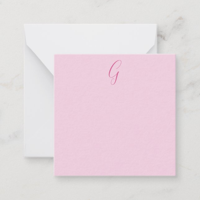 Cartão De Notas Initial Letter Monogram Light Pink Plain Chic (Frente)