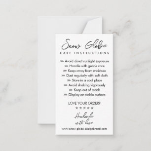 Cartão De Notas Instruções de cuidado para o Globo de Neve