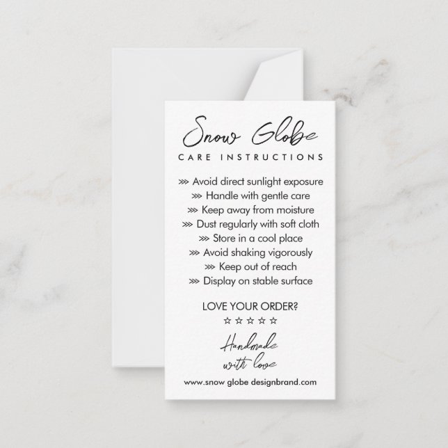 Cartão De Notas Instruções de cuidado para o Globo de Neve (Frente)