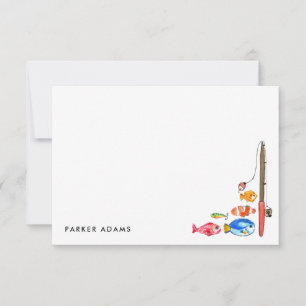Cartão De Notas Isca de Peixe Aquarela Fofa Gancho Carrete Vara de