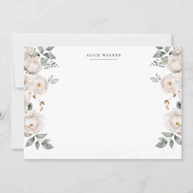 Cartão De Notas Ivory Elegant Garden Floral Stationery Note Card (Frente)