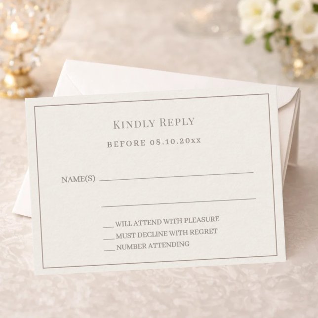 Cartão De Notas Ivory taupe pinstriped wedding response RSVP (Criador carregado)