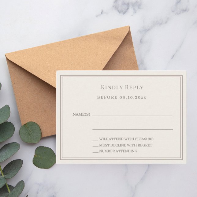 Cartão De Notas Ivory taupe wedding response RSVP (Criador carregado)