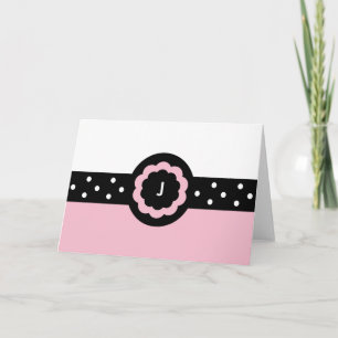 Cartão De Notas J :: Monogram J Dotted Pink & White Card