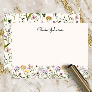 Cartão De Notas Jardim de Flores Silvestres em Aquarela Monogramad