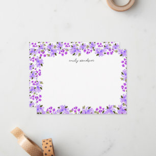 Cartão De Notas Jardim Floral de Cor d'Água Púrpura Personalizado