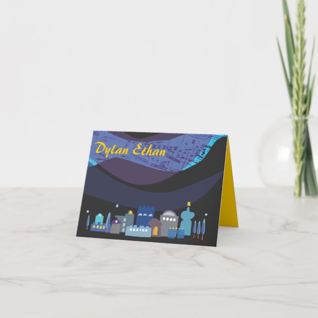 Cartão De Notas Jerusalem Musical Sky Bar Bat Mitzvah Thank You (Frente)