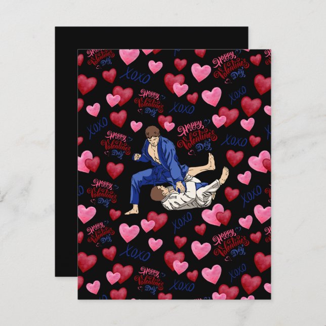 Cartão De Notas Jiu Jitsu BJJ Valentine’s Day Card in Black (Frente/Verso)