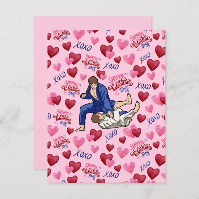 Cartão De Notas Jiu Jitsu BJJ Valentine’s Day Card in Pink (Frente/Verso)