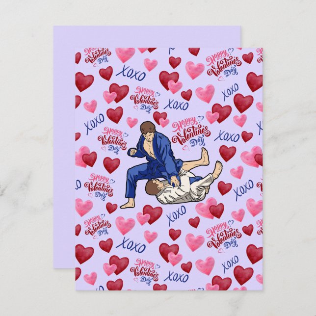 Cartão De Notas Jiu Jitsu BJJ Valentine’s Day Card in Purple (Frente/Verso)