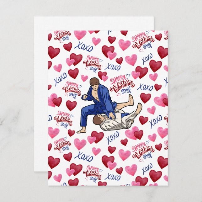 Cartão De Notas Jiu Jitsu BJJ Valentine’s Day Card in White (Frente/Verso)