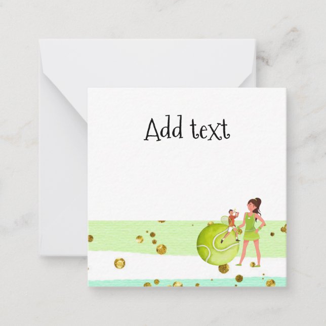 Cartão De Notas Jogador de tênis mantém raquete e bola (Frente)