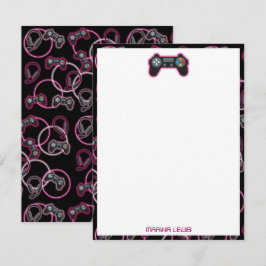 Cartão De Notas Jogo de Vídeo Meninas Neon Pink e Crianças-Padrão