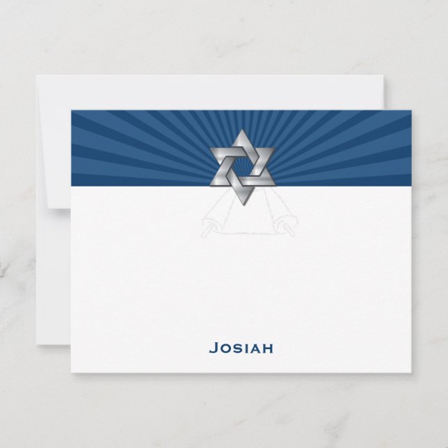 Cartão De Notas Josiah Silver Jewish Star Bar Mitzvah Obrigado (Frente)
