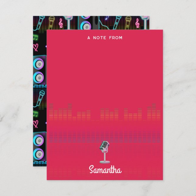 Cartão De Notas Karaoke Glow Singing Music Custom Name (Frente/Verso)