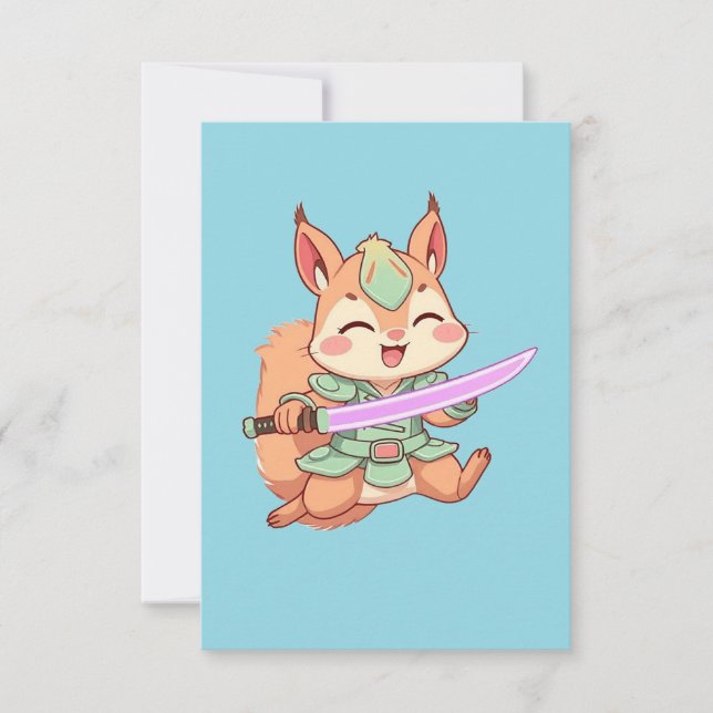 Cartão De Notas Kawaii Squirrel Samurai. (Frente)