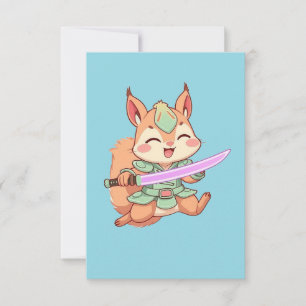 Cartão De Notas Kawaii Squirrel Samurai.