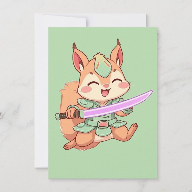 Cartão De Notas Kawaii Squirrel Samurai. (Frente)